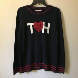 Tommy Hilfiger Dark Navy Blue & Red Heart Preppy Sweater